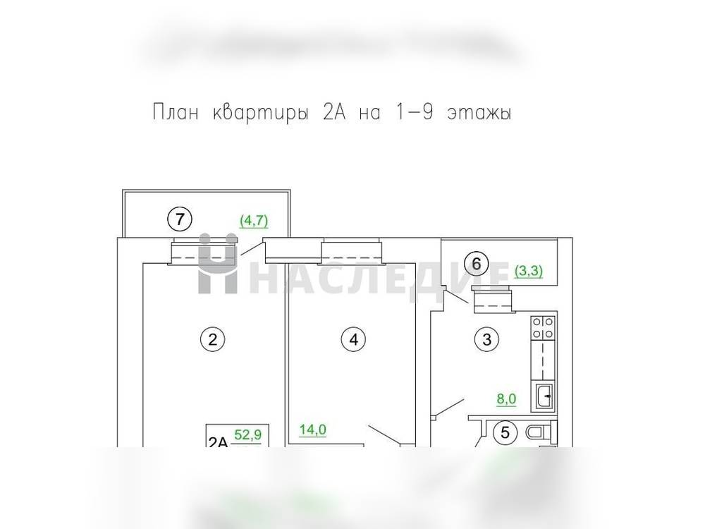 2-комнатная квартира, 53 м2 3/10 этаж, В-16, ул. Маршала Кошевого - фото 4