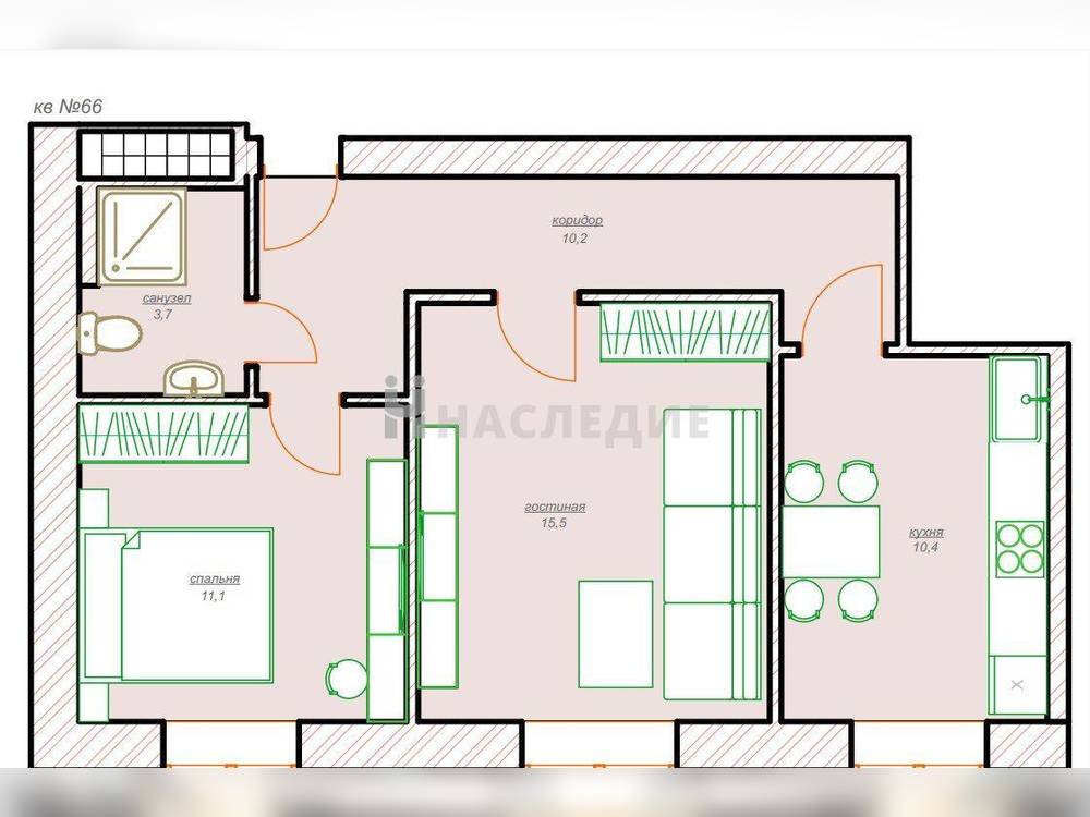 2-комнатная квартира, 45.6 м2 1/9 этаж, ЮЗР-3, ул. М.Горького - фото 14